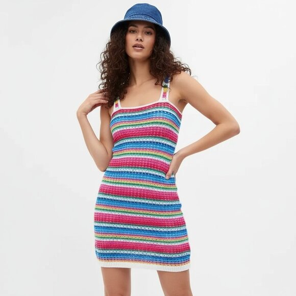 Gap Crochet Multicolor Mini Dress Size Medium - Picture 1 of 5